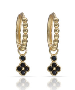 AROS ORO 18KL FLOR CIRCONITAS NEGRAS