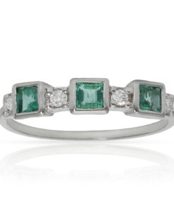 SORTIJA ORO BLANCO 18KL ESMERALDAS + DIAMANTES - STOCK