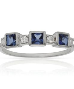SORTIJA ORO BLANCO 18KL ZAFIROS + DIAMANTES - STOCK