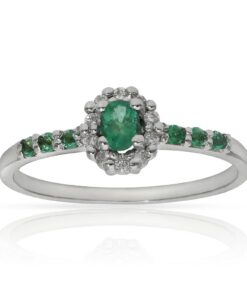 SORTIJA ORO BLANCO 18KL ESMERALDAS + DIAMANTES - STOCK