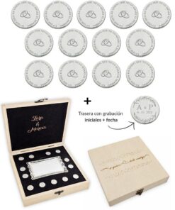 ARRAS PERSONALIZADAS ALIANZAS · PLATA DE LEY + ESTUCHE MADERA + BANDEJA
