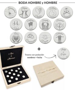 ARRAS PERSONALIZADAS BODA MUJER + MUJER · PLATA DE LEY + ESTUCHE MADERA