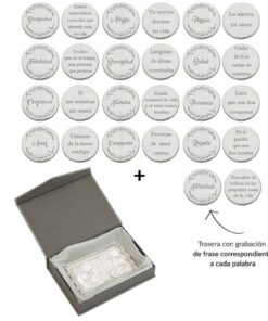 ARRAS PERSONALIZADAS PALABRA + FRASE · PLATA DE LEY + BANDEJA + ESTUCHE