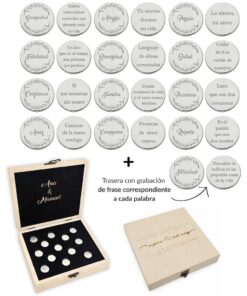 ARRAS PERSONALIZADAS PALABRA + FRASE · PLATA DE LEY + ESTUCHE MADERA